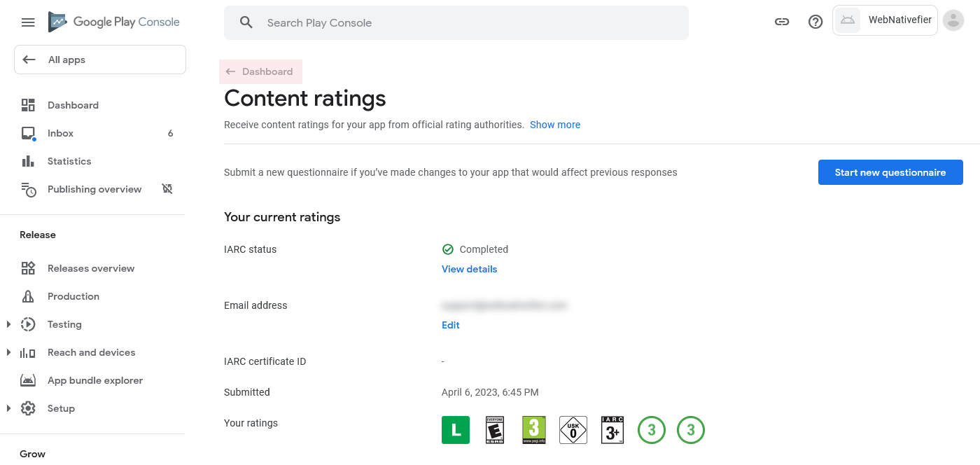 Content rating completion