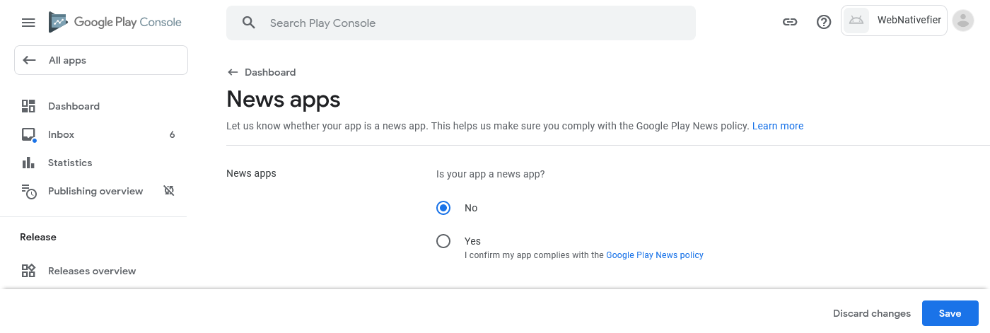 Disclose if you app is a News app