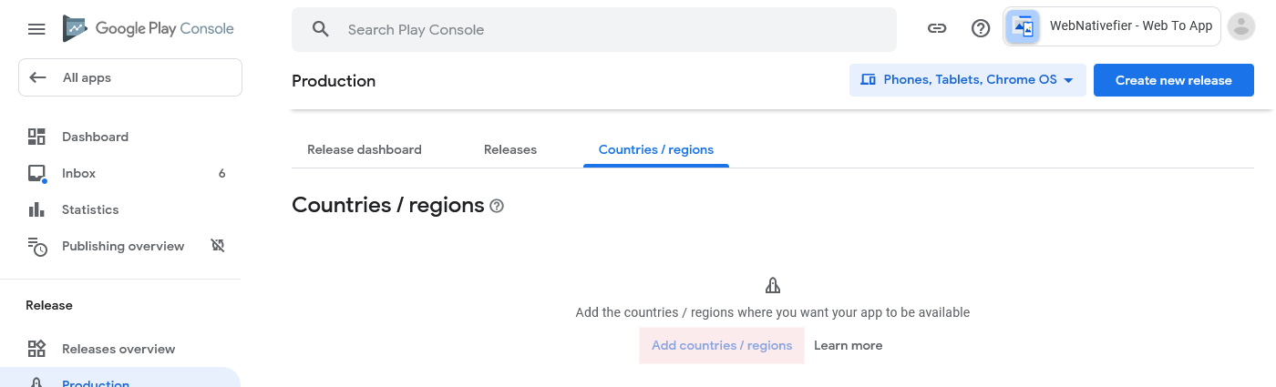 Show select countries and regions popup