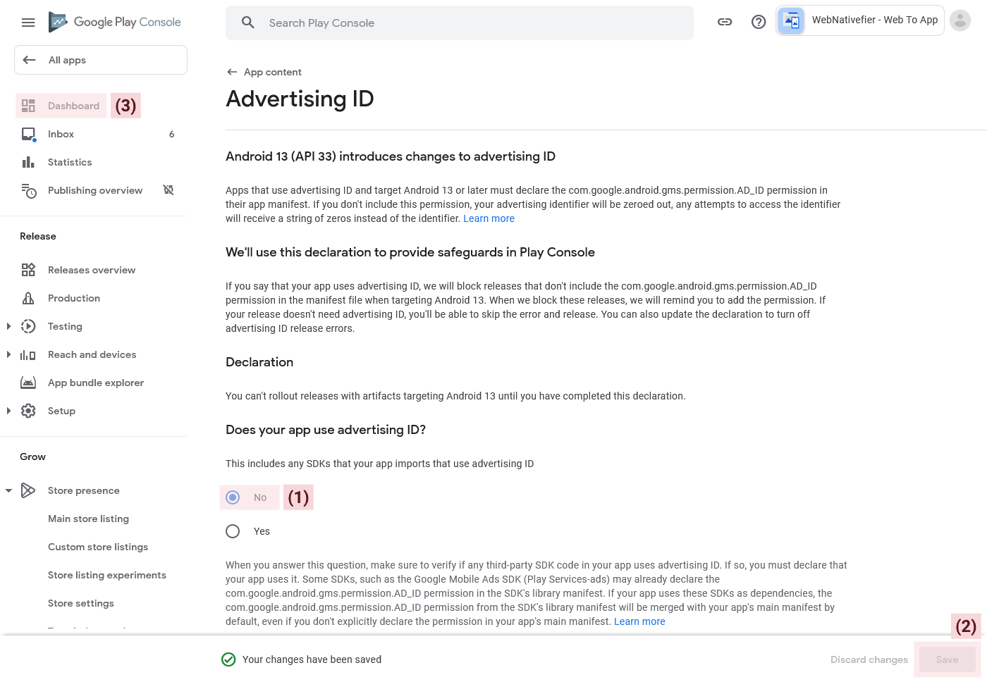 Advertising ID declaration