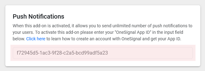 Enter your OneSignal App ID in the configurator